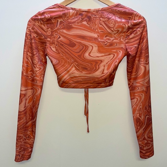 4/$24🦩 SHEIN Sienna Swirl Long Sleeve Lace-up Tie-front Shirt - Picture 2 of 13